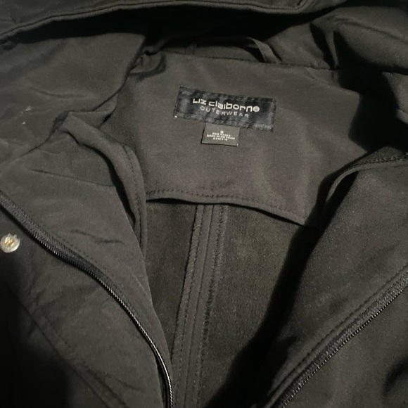 Liz Claiborne Black Trench Coat with Stand-Up Collar and Adjustable Lacing - Picture 5 of 14